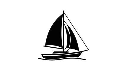 Fototapeta premium Minimalist Silhouette Sailboat on Water Vector Icon