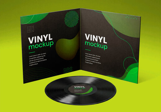 Open Vinyl Record Sleeve Mockup with Disc