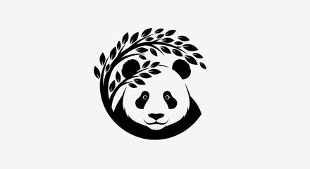Stylized panda head in bamboo wreath circle logo © Nur