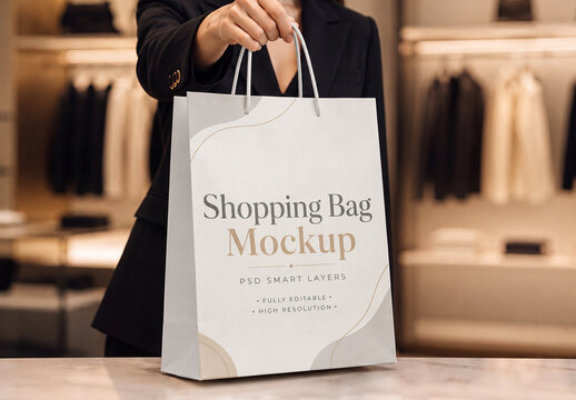 Luxury Shopping Bag Mockup Held in Boutique