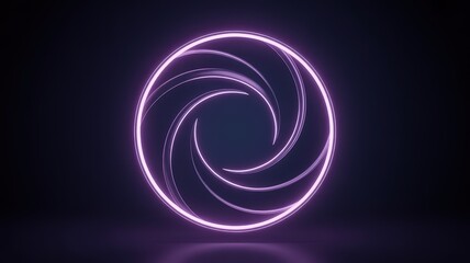 Naklejka premium Neon purple glowing circle with spiral light trails, futuristic abstract portal background, luminous violet geometric ring for tech design