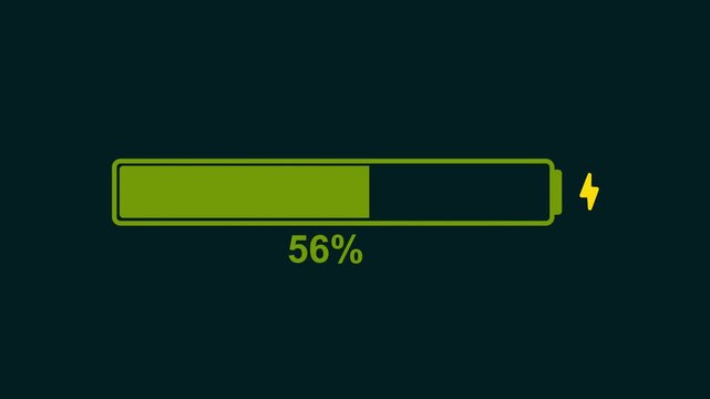Battery indicator showing an increasing battery charge 2d animation with alpha matte