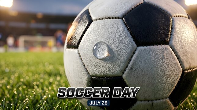 Soccer ball on green field, Soccer Day July 28, Football on grass, Sports event