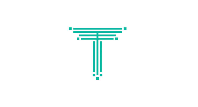 Teal digital pixelated letter T logo design.