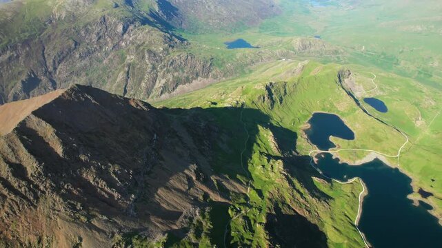 Peak Crib Goch, Lake Llyn Llydaw, Epic landmark in Snowdon Mountain. Famous Adventure location in Wales, uk