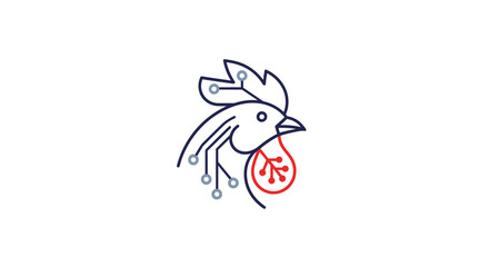 Tech-inspired rooster head logo with circuit line details. © sri