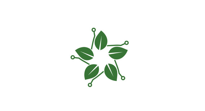Tech nature network logo with circular leaf node pattern