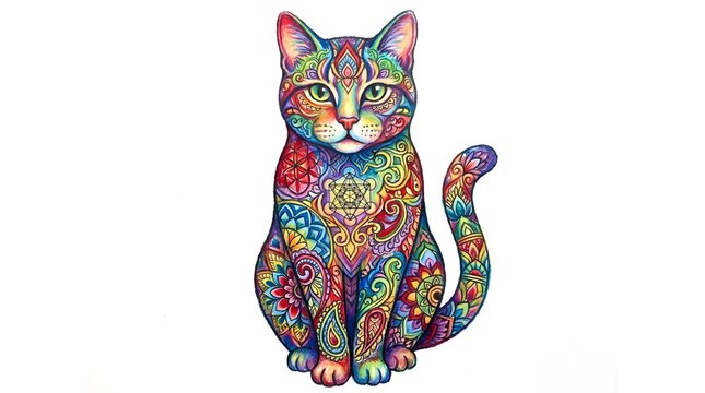 Colorful Mandala Cat Pastel Illustration
