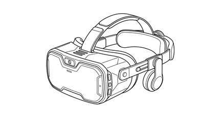 Obraz premium Line art illustration of a virtual reality headset with integrated headphones.