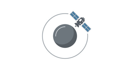 Minimalist vector illustration of a communication satellite orbiting a planet in outer space © Danang