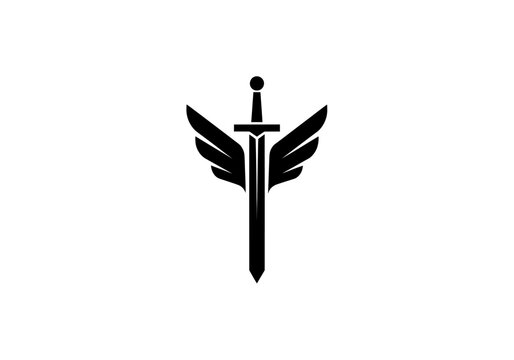 Winged sword knight crest heraldry logo icon