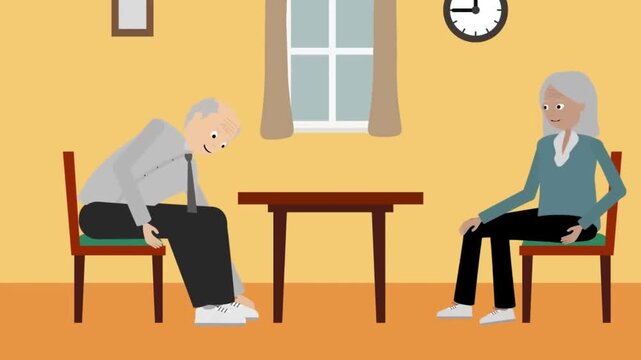 Senior Couple Putting on Shoes at Home &ndash; Elderly Daily Routine Animated Flat Design