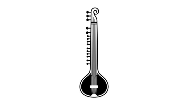 Minimalist vector illustration of a traditional Indian sitar musical instrument.