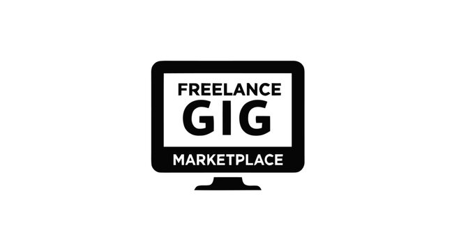 A computer screen displays Freelance Gig Marketplace logo on a simple background