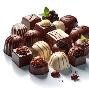Assorted gourmet chocolate candies sweet treats.