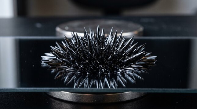 Magnetic ferrofluid liquid spike formation reacting to a strong magnet in a dark studio setting