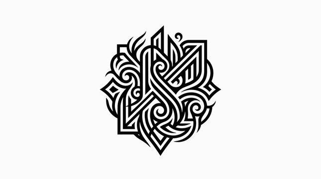 Modern Ukrainian Trident Symbol, Stylized Tryzub Emblem, Black Line Art on White Background