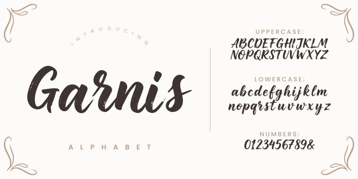 Garnis brush handwritten font with natural textured stroke for authentic organic packaging and logos