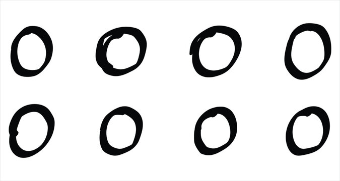 Bold and black freestyle doodle circle icons on white page. Modern round stroke bubble paint on white page. Hand-drawn vignetting rough doodle shape on white page. EPS 10. 