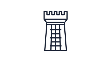 Minimalist chess rook and castle tower line icon. © Tamyisgank