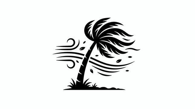 Palm Tree Silhouette in Strong Wind and Stormy Weather Icon