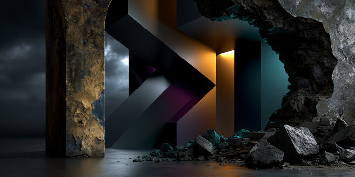 old and new divided abstract design, retro and futuristic split poster background with bold contrast, past versus future dual background with neon and vintage textures