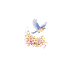 Fototapeta premium illustration of a blue bird with flowers