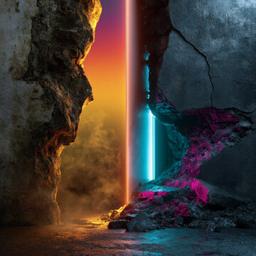 old and new divided abstract design, retro and futuristic split poster background with bold contrast, past versus future dual background with neon and vintage textures