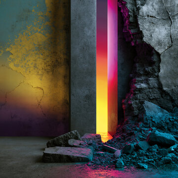 old and new divided abstract design, retro and futuristic split poster background with bold contrast, past versus future dual background with neon and vintage textures