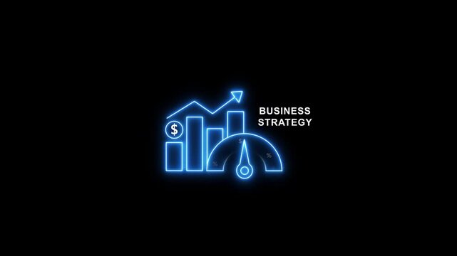 Business strategy neon with growing financial chart and performance gauge animation neon growth speedometer