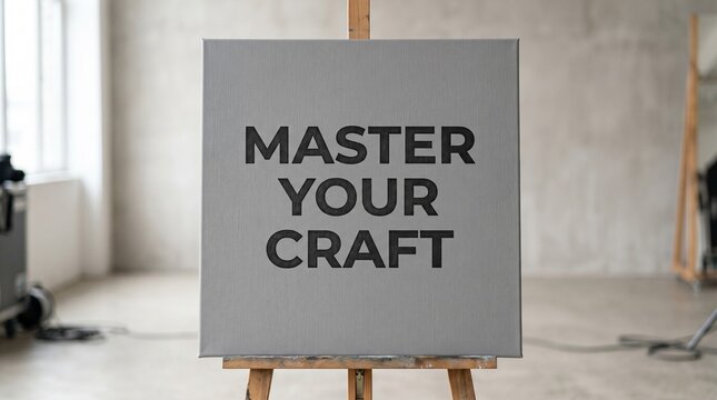 Master your craft sign on a canvas on an easel in a studio