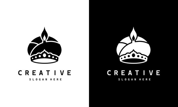 Royal sultan crown and turban logo design with luxury crown ornament in black and white