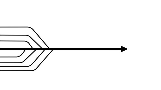 Minimalist black lines merging into a right arrow on white background