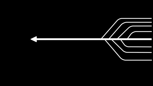 Minimalist white lines converging into a left arrow on black background