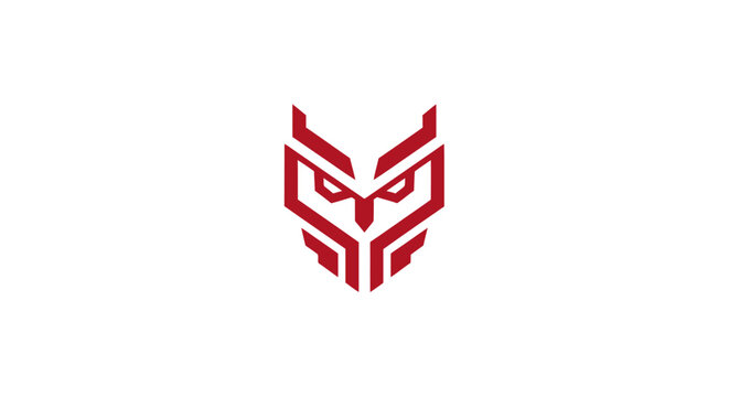 Red geometric owl face mascot logo design.