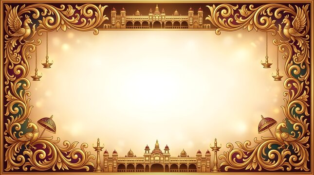 Golden ornamental Mysore Palace frame with traditional Indian motifs