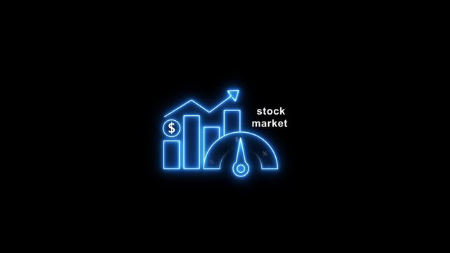 Neon stock market growth chart and speedometer animation for financial data analysis and trading concepts