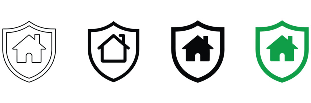Home insurance icon with house shield for property protection, residential security, real estate coverage, vector, design