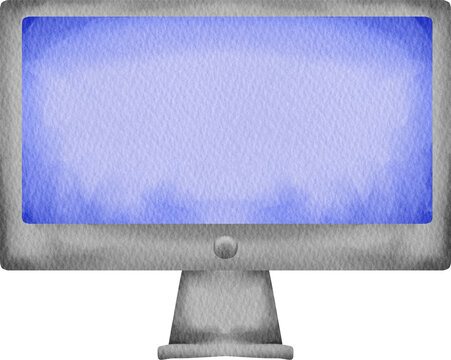 Watercolor Computer Office Clipart isolated on transparent background