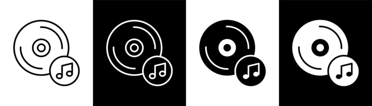 CD white and black icon set design