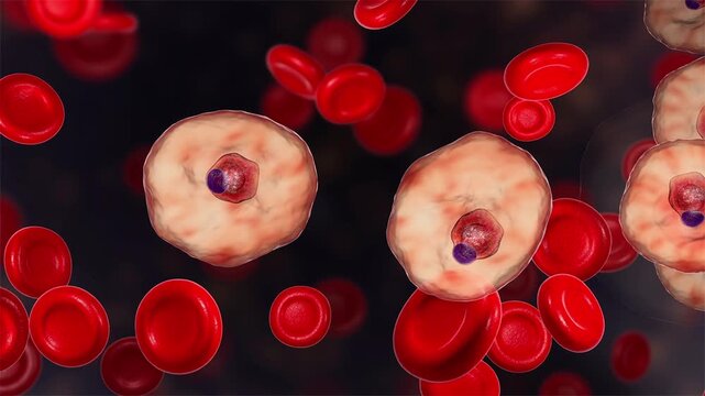Plasmodium ovale ring stage, 3D animation showing early intraerythrocytic trophozoite with delicate ring form inside an enlarged oval red blood cell with subtle surface alteration.