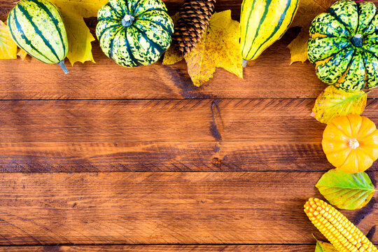 Herbst-Dekoration mit Bl&auml;tter und Fr&uuml;chte