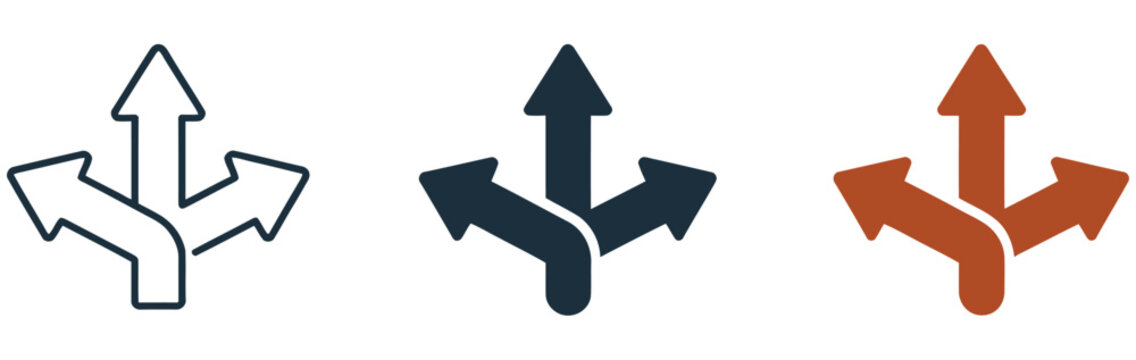 Direction arrow icon featuring multiple paths for navigation, decision making, direction, business strategy, route selection, vector, design