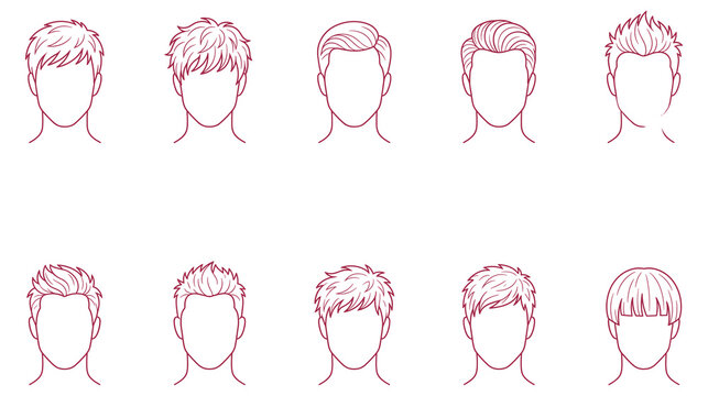 Hairstyles for men collection vector illustration in line art.
