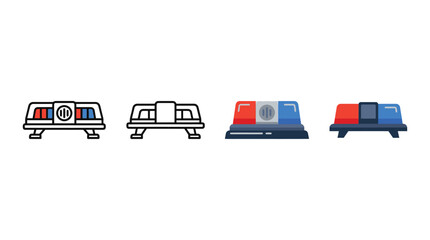 Police Car Light Bar Variations Line Art And Color Silhouette © Rajia