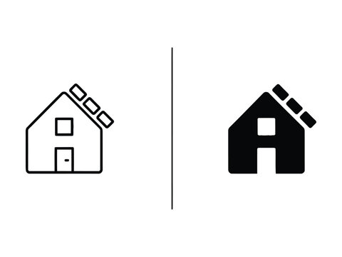 Eco House with Solar Roof Outline and Filled Icon