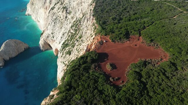 Aerial view of porto katsiki beach cliffs in lefkada greece