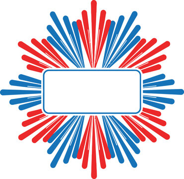 Abstract sunburst frame design with red and blue rays