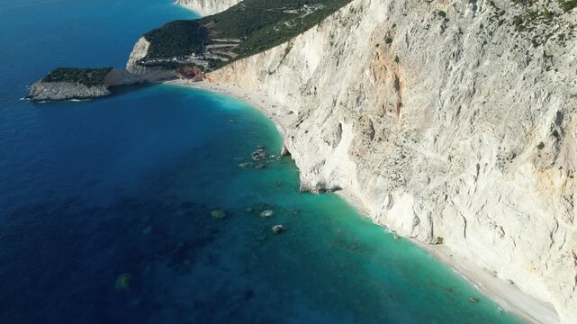 Aerial view of porto katsiki beach and cliffs