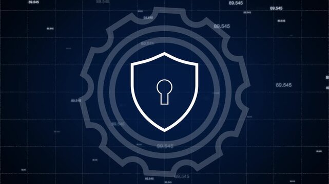 Cybersecurity protection shield symbol locks data on modern structural networks. Secure business cloud databases need a cybersecurity protection shield symbol layout.